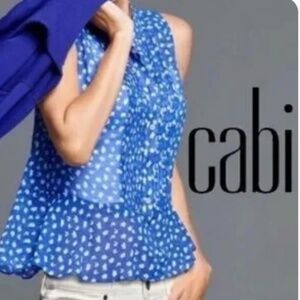 CABI 5530 ‘Electric’ Semi-Sheer Sleeveless Floral Blouse Top Women’s Size Large